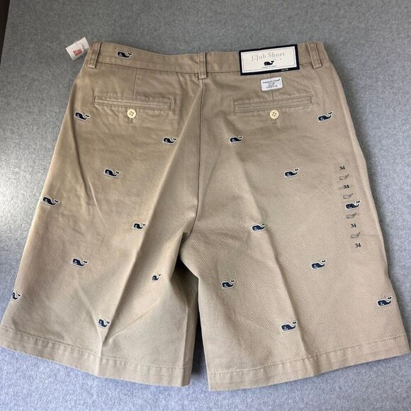 Vineyard Vines Size 34 Club Shorts Khaki Navy Blue Embroidered Whale Logo Men's - Picture 6 of 12